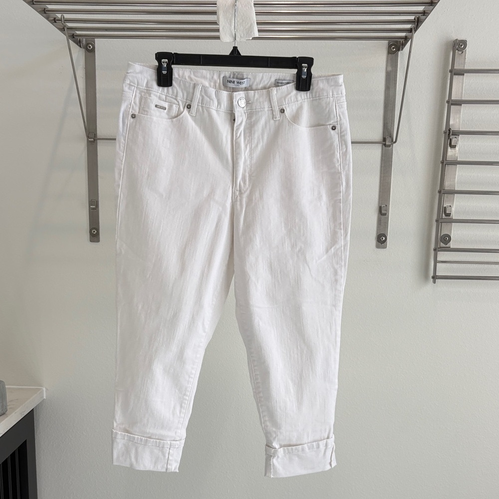 NYDJ White Cropped Ankle Jeans with Cuffed Hem